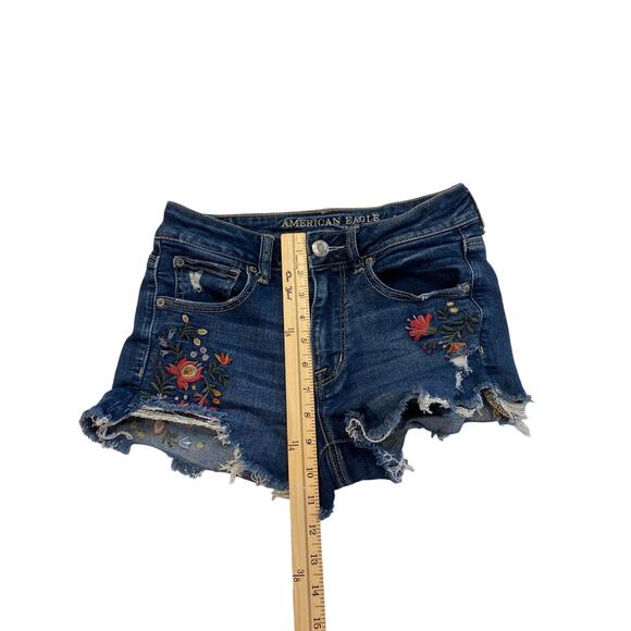 American Eagle Jean Shorts Womens 6 Blue High Rise Shortie Cut Off Boho Hippie - Picture 11 of 11